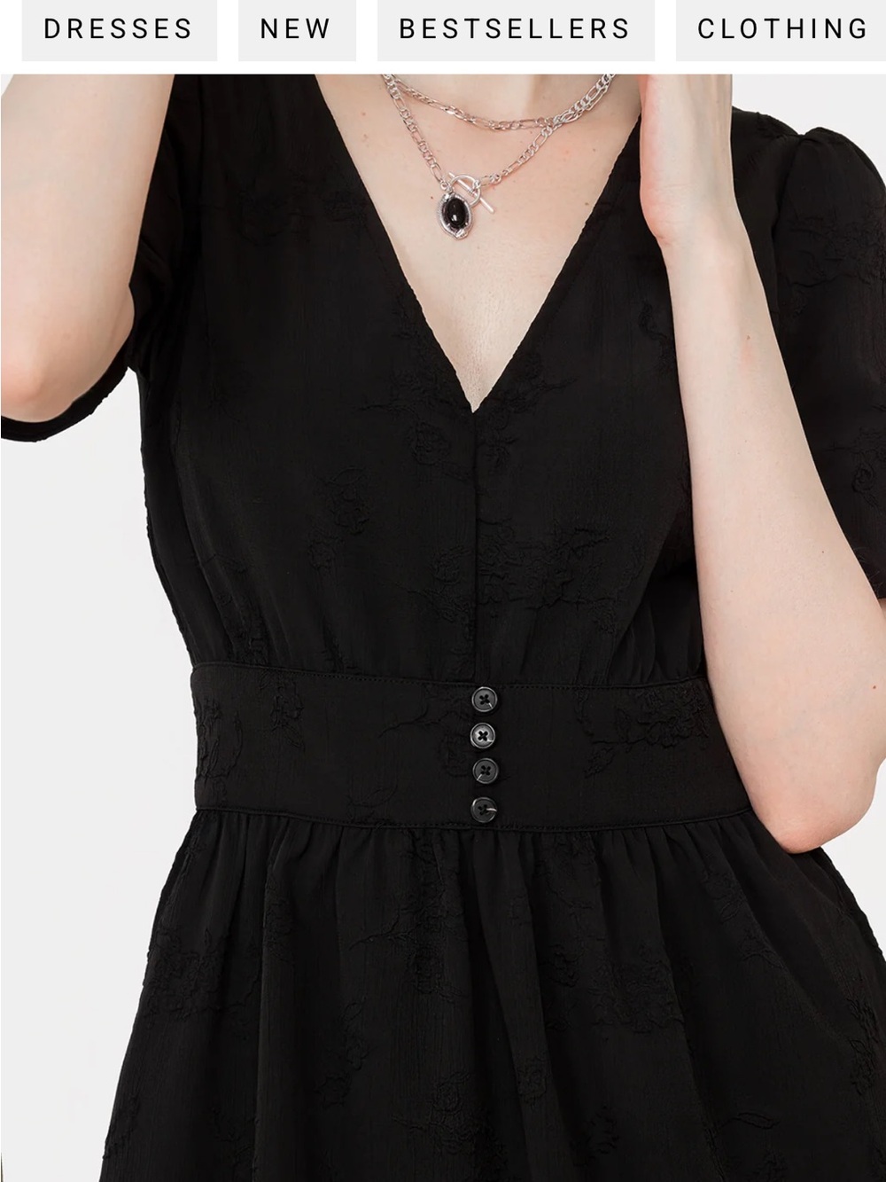 Disturbia Black V-Neck Short Sleeve Button-Waist Dress